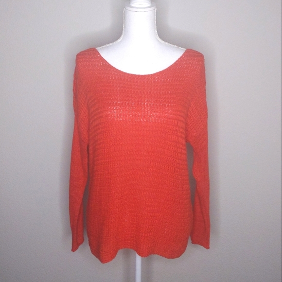 Host Pick Joie 100% Linen Chunky Knit Sweater Burnt Orange Oversized Crewneck XS - Picture 2 of 10